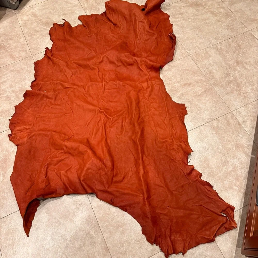 Large Suede Leather‎ Hide Craft Supply Upholstery Piece DIY Projects Orange
